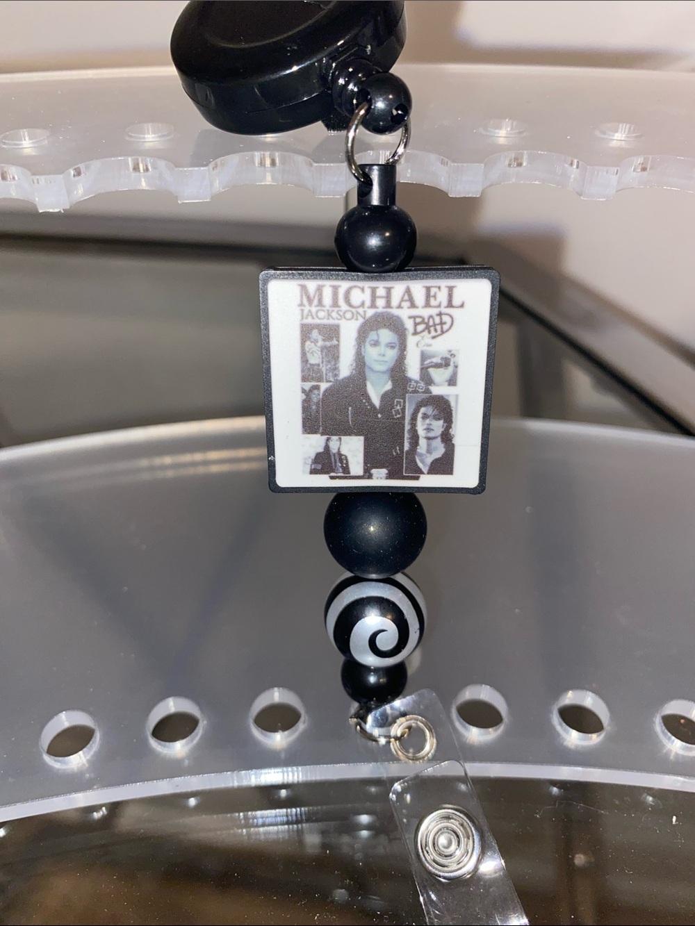 Michael Jackson Black & White Beaded Badge Reel